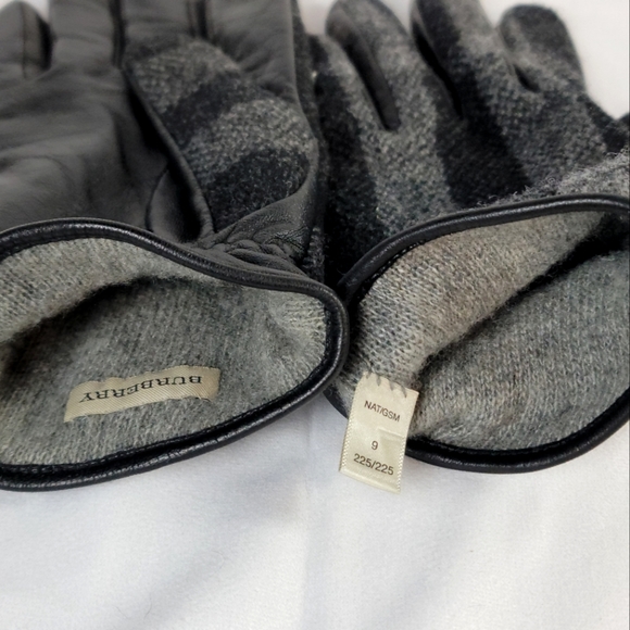 SOLD Burberry Charcoal and Black Leather Check Gloves Size M/L - Picture 9 of 9